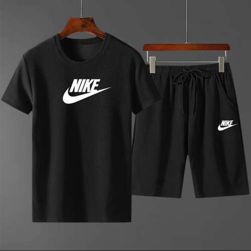 Мужской летний комплект Шорты и Футболка Nike (Найк) Чёрный