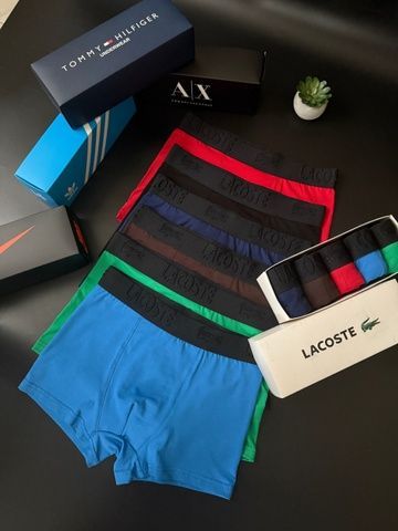 Мужские трусы Lacoste (Лакост) 3D Набор из 5 штук | Набор Мужского нижнего белья - (хлопковые)