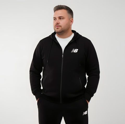 Зимовий чоловічий спортивний костюм (Туреччина) New Balance (Нью Беленс) Великого розміру (Батал) - Чорний