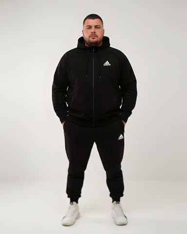 Зимовий чоловічий спортивний костюм Adidas (Адідас) Великого розміру (Батал) - Чорний