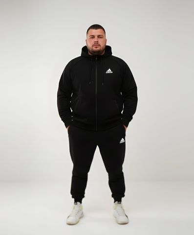 Зимовий чоловічий спортивний костюм (Туреччина) Adidas (Адідас) Великого розміру (Батал) - Чорний