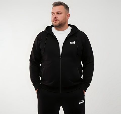 Зимовий чоловічий спортивний костюм Puma (Пума) Великого розміру (Батал) - Чорний